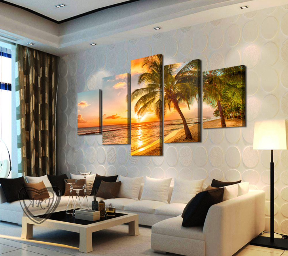 5 piece sunset seascape inclued coco beach modern h wall art hd picture canvas print painting for living room decor unframed