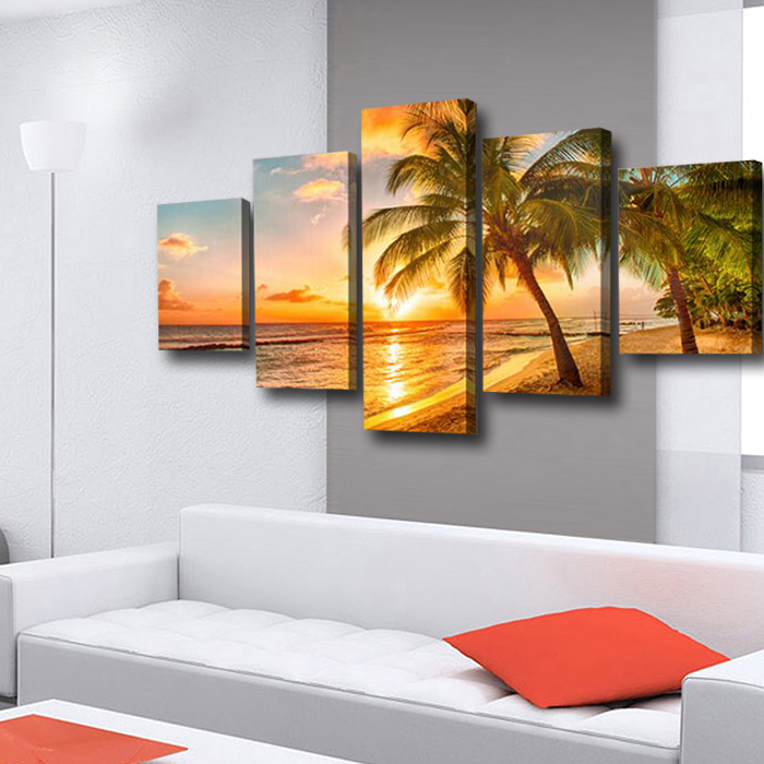 5 piece sunset seascape inclued coco beach modern h wall art hd picture canvas print painting for living room decor unframed