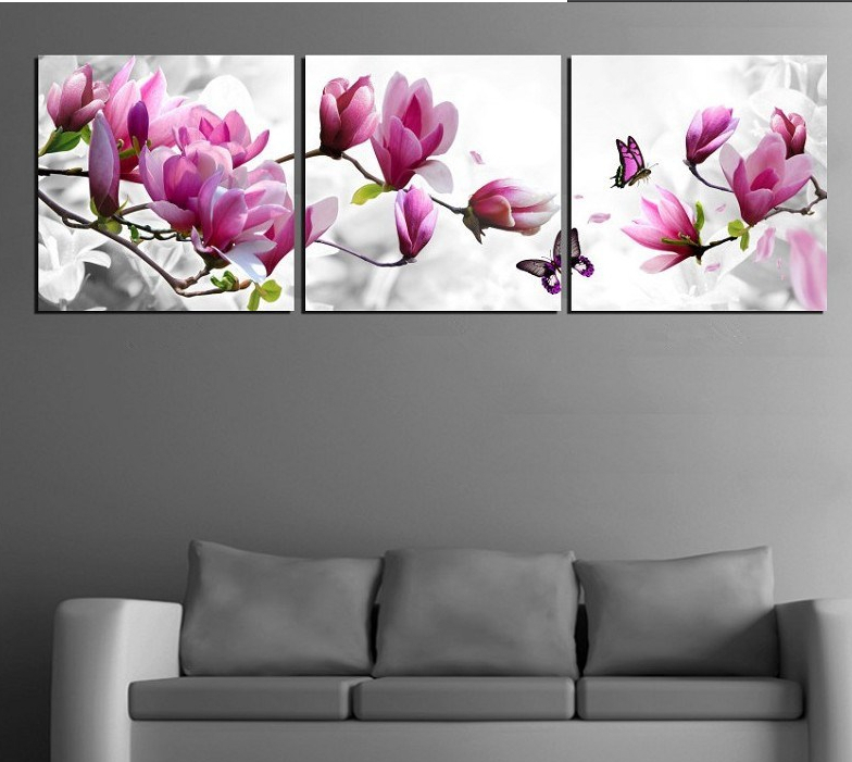 50*50cm size 3 piece sell modern wall painting purple pink blue flower home decorative art picture paint on canvas prints