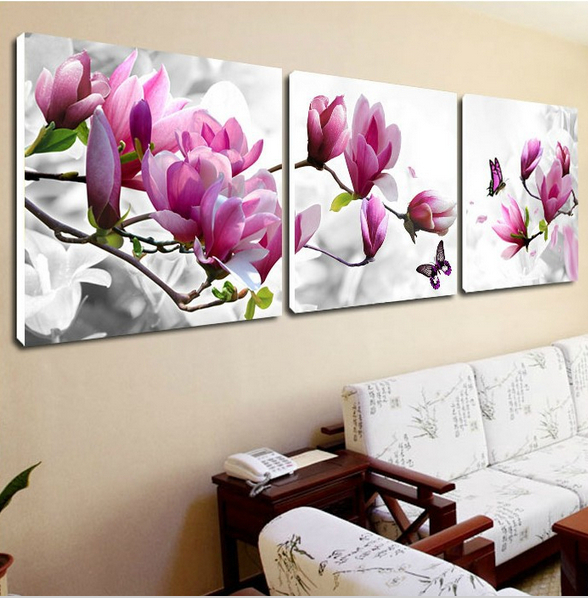 50*50cm size 3 piece sell modern wall painting purple pink blue flower home decorative art picture paint on canvas prints