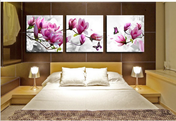 50*50cm size 3 piece sell modern wall painting purple pink blue flower home decorative art picture paint on canvas prints