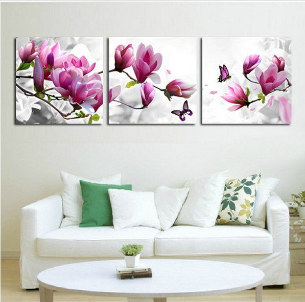 50*50cm size 3 piece sell modern wall painting purple pink blue flower home decorative art picture paint on canvas prints