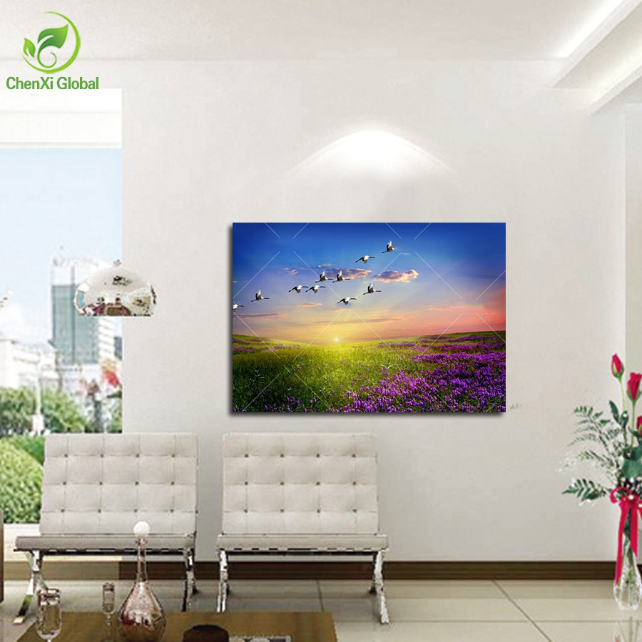 canvas art oil painting blue sky fly bird beautiful landscape wall art for living room cuadros picture print on canvas(no frame)