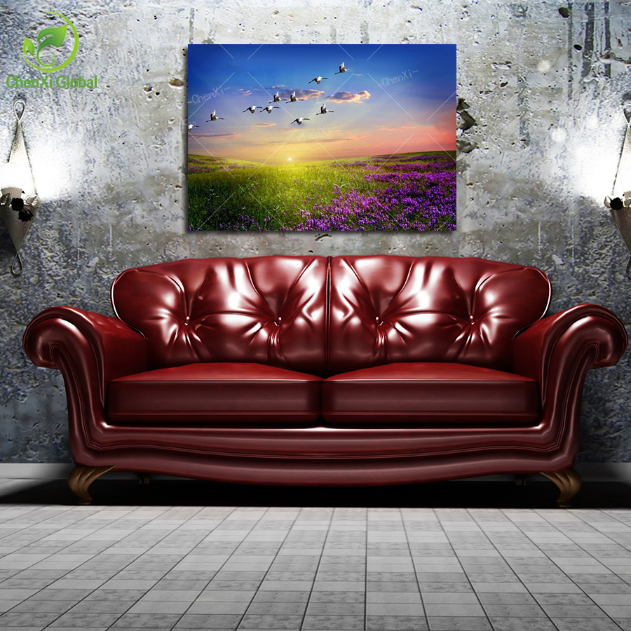 canvas art oil painting blue sky fly bird beautiful landscape wall art for living room cuadros picture print on canvas(no frame)