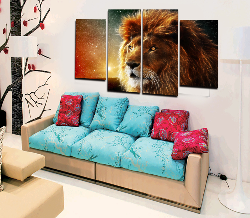 hd 4 panel oil painting lion art canvas wall hanging art lion king picture landscape modern living room decorative