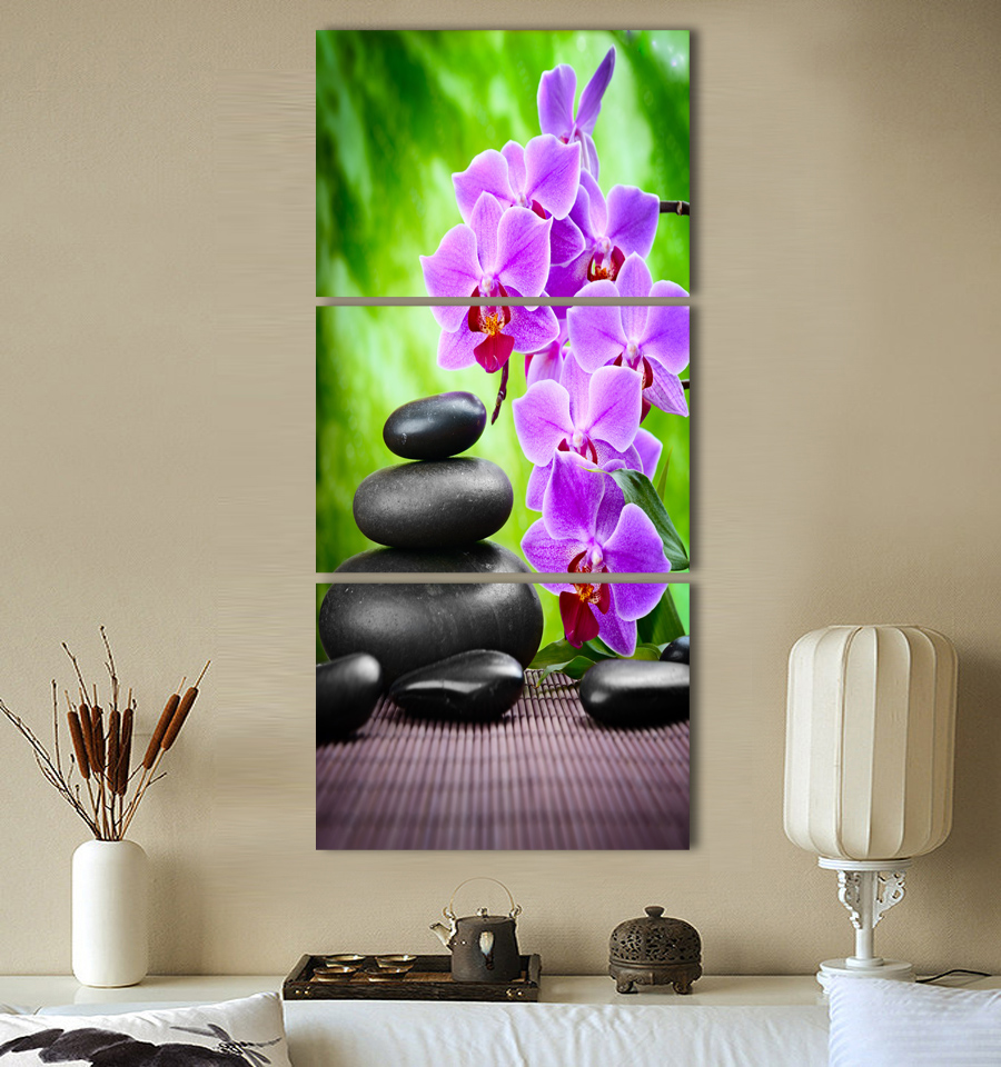 luxry 3 panel modern abstract flower painting on canvas wall art cuadros orchid flowers picture home decor for living room no fr