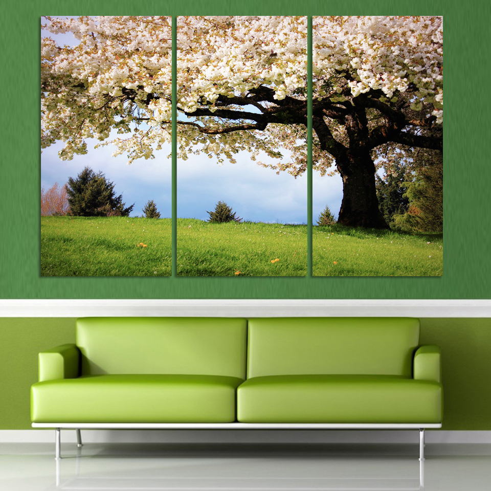 luxry 3 piece art oil canvas romantic wall art tree picture canvas painting green tree painting large wall pictures for living r