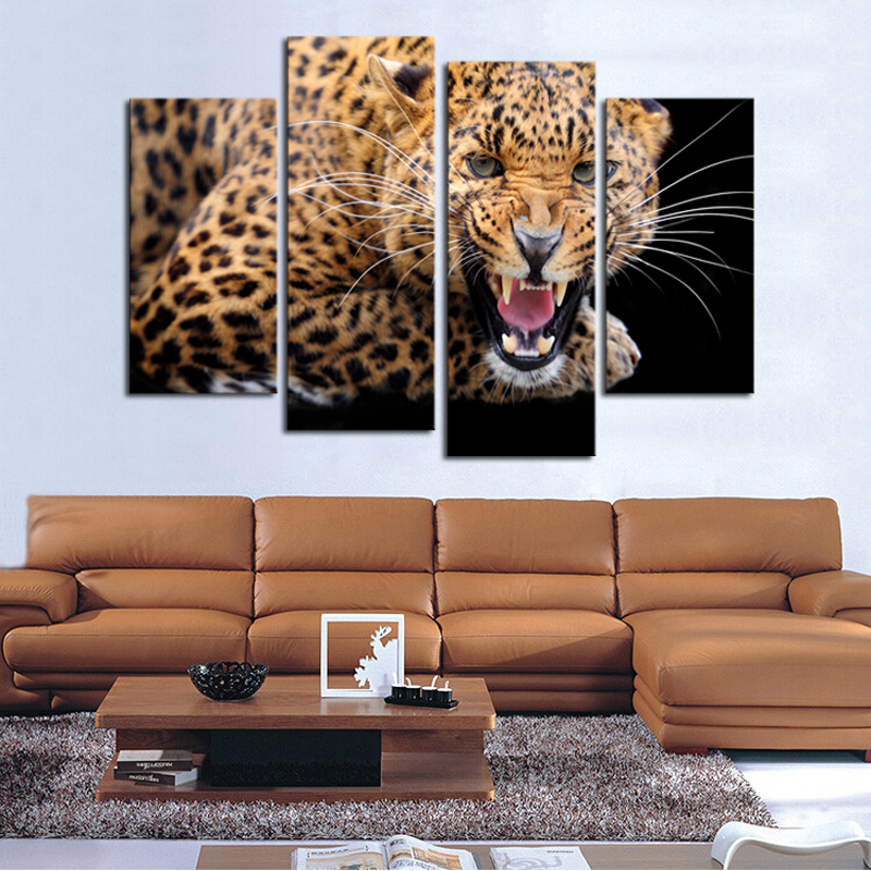 luxry 4 panels (no frame)yellow spots leopard painting canvas wall art picture home decor living room canvas print modern painti