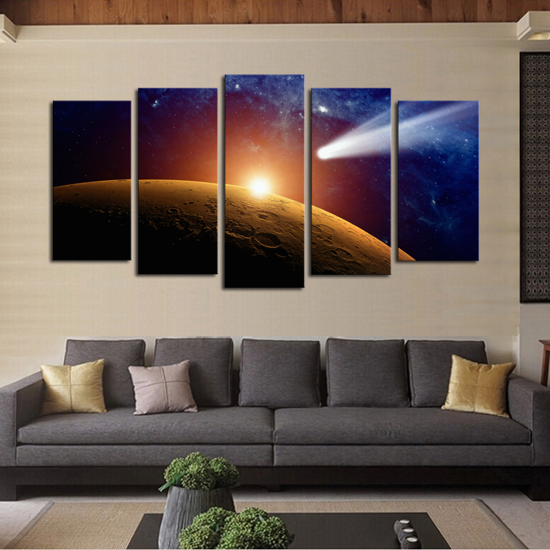 luxry 5 panels(no frame)space planet modern home wall decor painting canvas art hd print painting canvas wall picture for home d