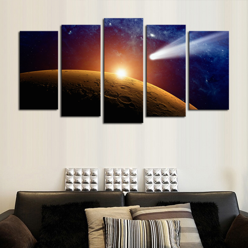 luxry 5 panels(no frame)space planet modern home wall decor painting canvas art hd print painting canvas wall picture for home d