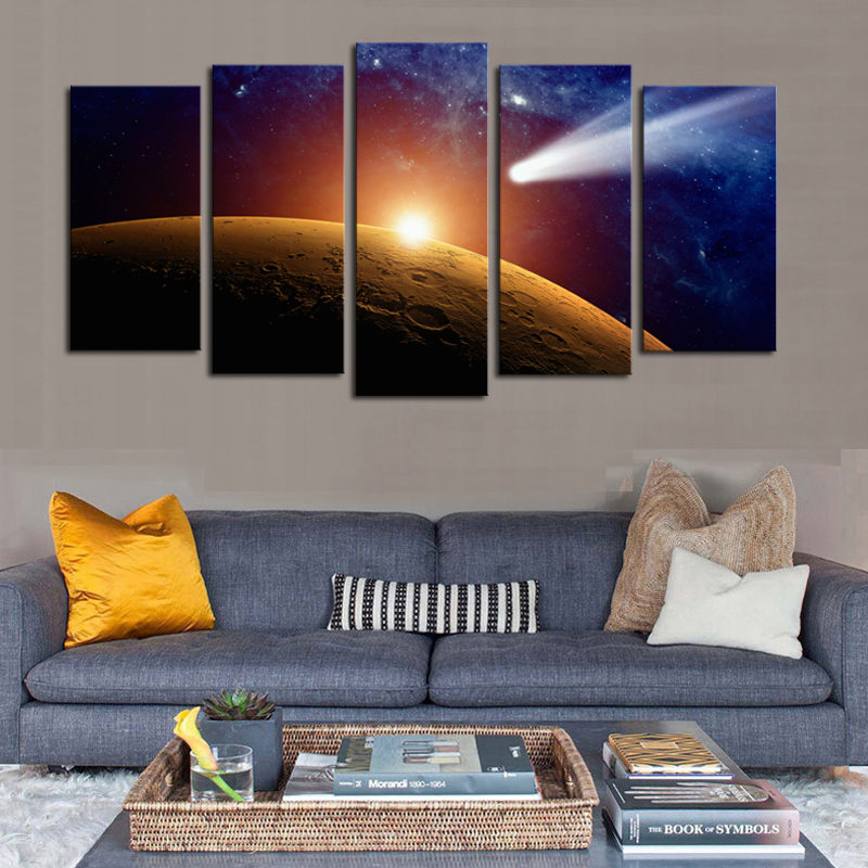 luxry 5 panels(no frame)space planet modern home wall decor painting canvas art hd print painting canvas wall picture for home d