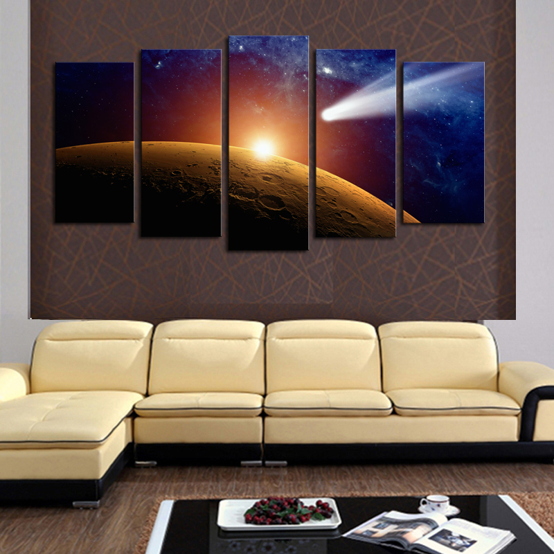 luxry 5 panels(no frame)space planet modern home wall decor painting canvas art hd print painting canvas wall picture for home d