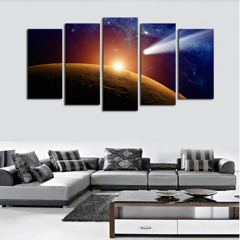 luxry 5 panels(no frame)space planet modern home wall decor painting canvas art hd print painting canvas wall picture for home d