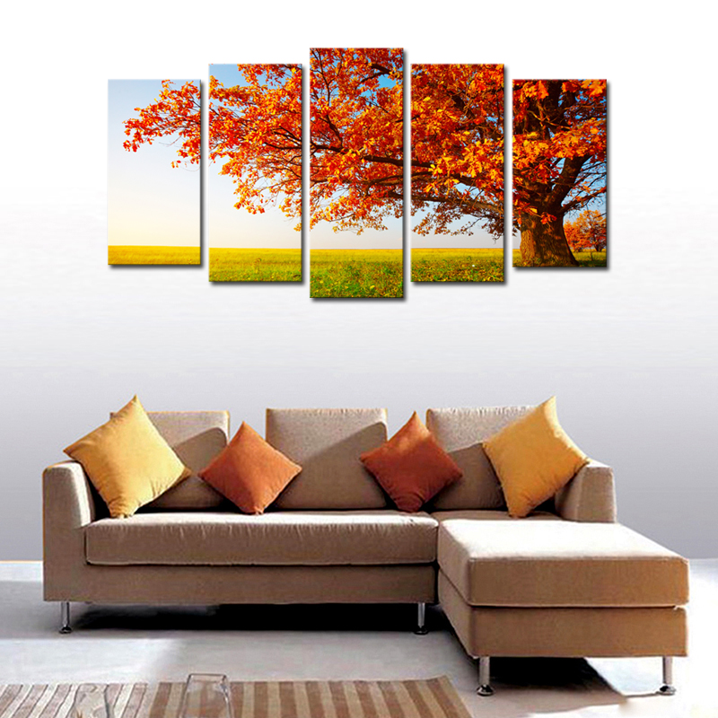 luxry 5 unframed pane the red trees hd painting canvas wall art picture home decoration living room decoration canvas print mode