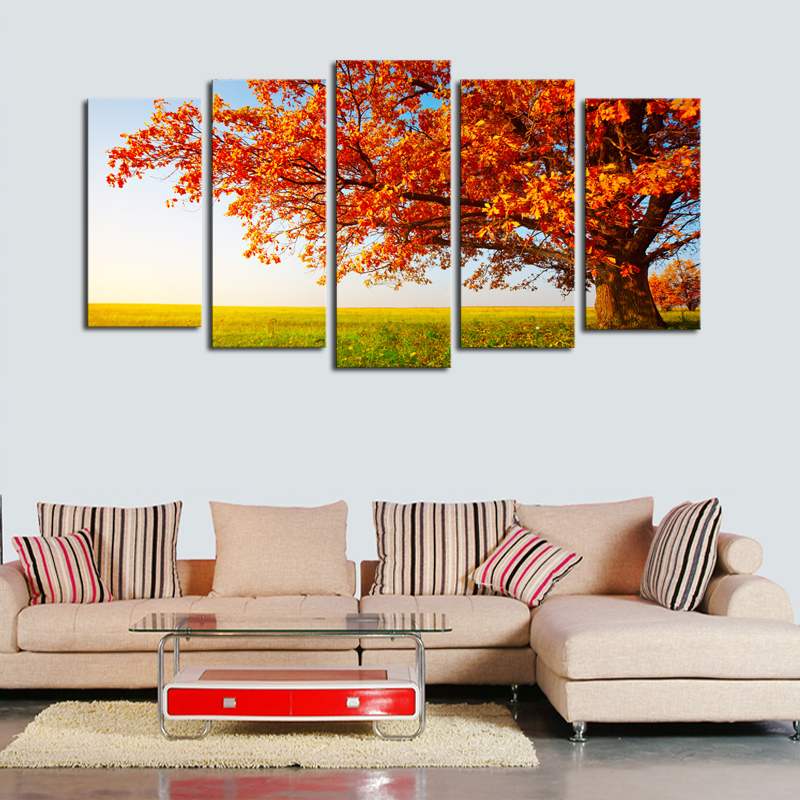 luxry 5 unframed pane the red trees hd painting canvas wall art picture home decoration living room decoration canvas print mode