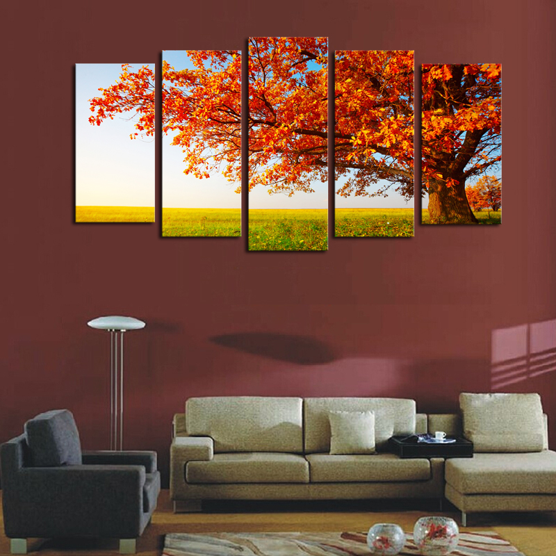 luxry 5 unframed pane the red trees hd painting canvas wall art picture home decoration living room decoration canvas print mode