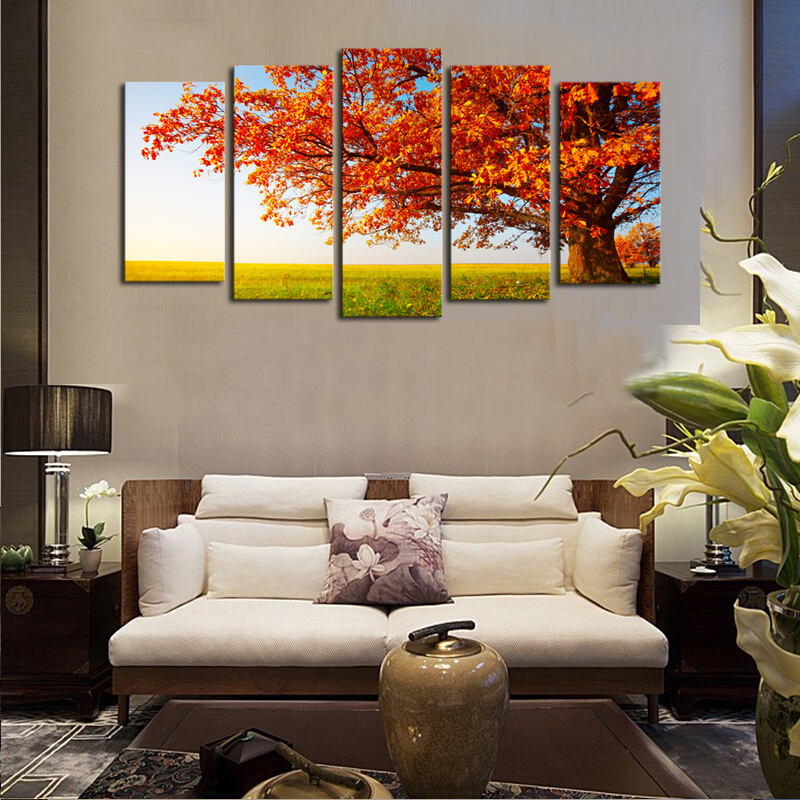 luxry 5 unframed pane the red trees hd painting canvas wall art picture home decoration living room decoration canvas print mode