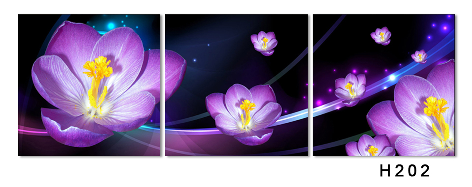 luxry modern blooming purple flower 3 piece painting on canvas abstract art wall picture decor home hanging painting no frame