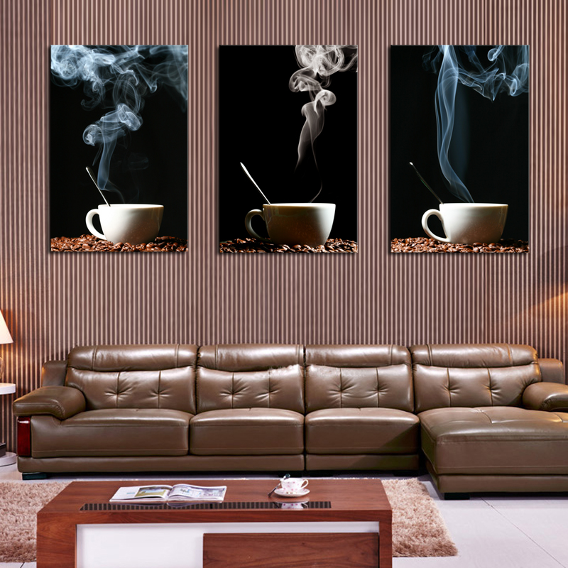 luxry unframed 3 panel coffee wall art picture modern painting canvas home decoration living room canvas print--large canvas art