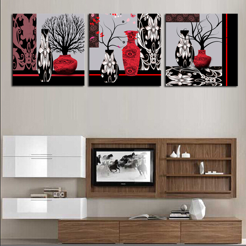 luxry unframed 3 panels abstract trees vase picture art hd canvas print painting artwork decorative painting for living room