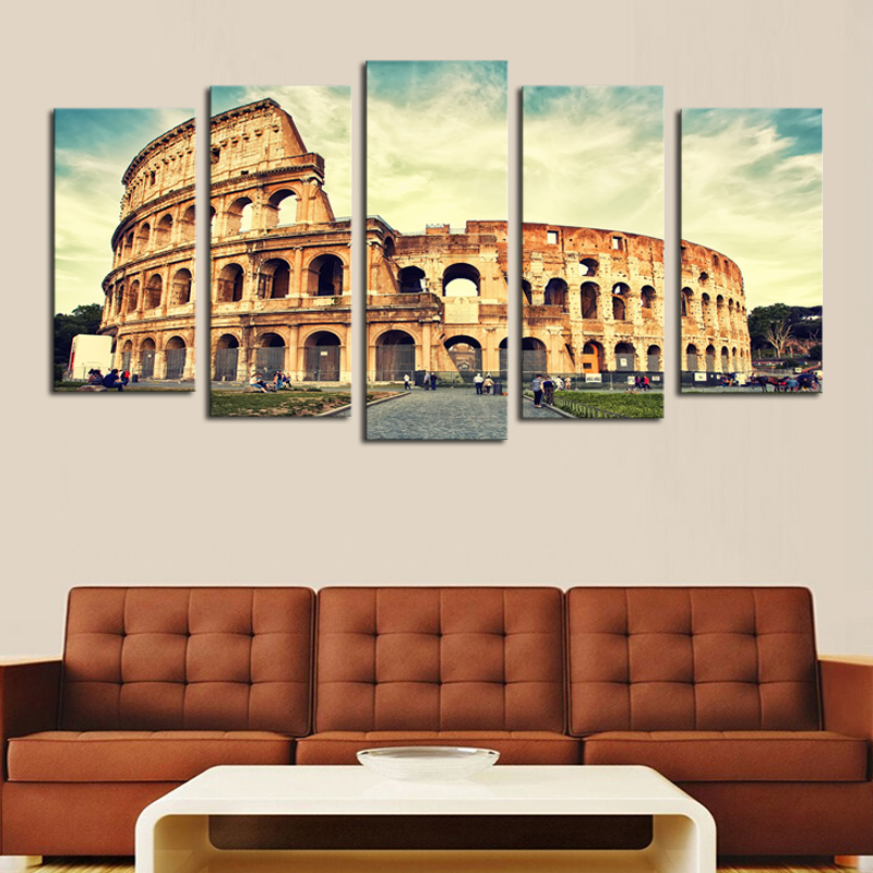 luxry unframed 5 panels classical architecture scenery picture print painting canvas wall art for wall decor home decoration art