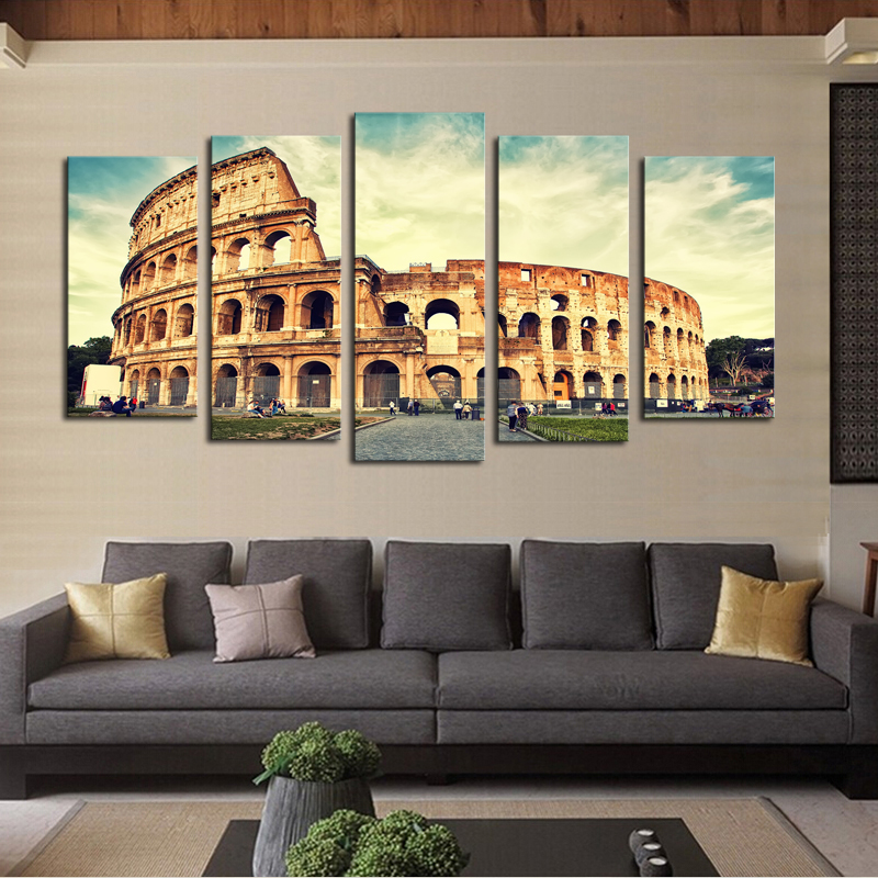 luxry unframed 5 panels classical architecture scenery picture print painting canvas wall art for wall decor home decoration art