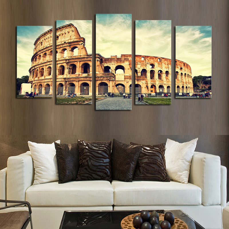 luxry unframed 5 panels classical architecture scenery picture print painting canvas wall art for wall decor home decoration art