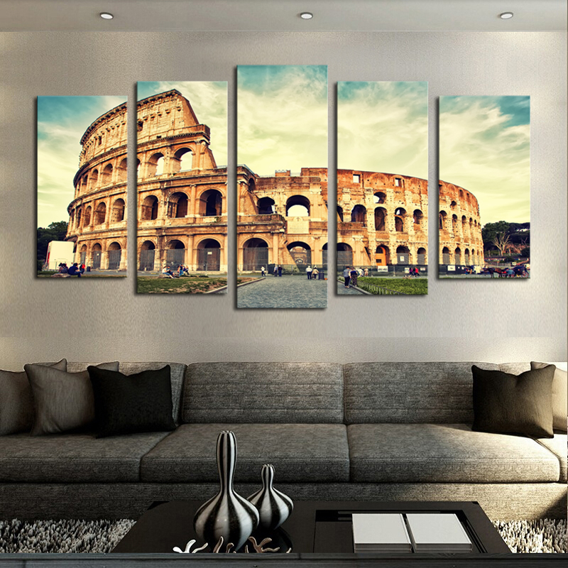 luxry unframed 5 panels classical architecture scenery picture print painting canvas wall art for wall decor home decoration art