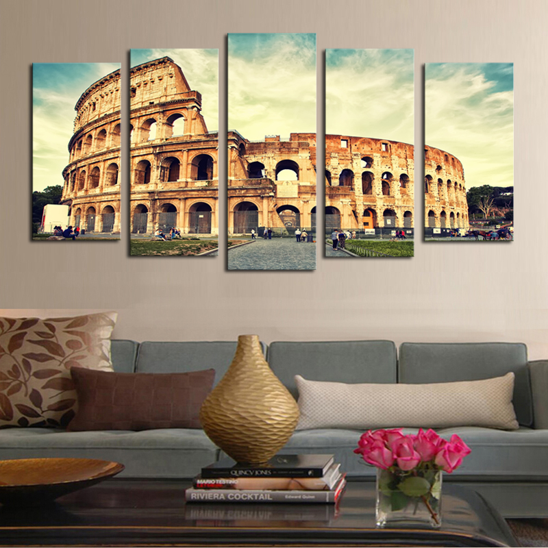 luxry unframed 5 panels classical architecture scenery picture print painting canvas wall art for wall decor home decoration art