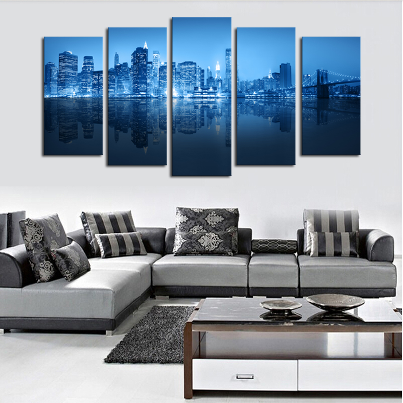 luxry unframed 5 panels green city picture hd canvas print painting artwork wall art canvas painting whole for home decor