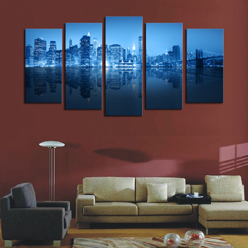 luxry unframed 5 panels green city picture hd canvas print painting artwork wall art canvas painting whole for home decor