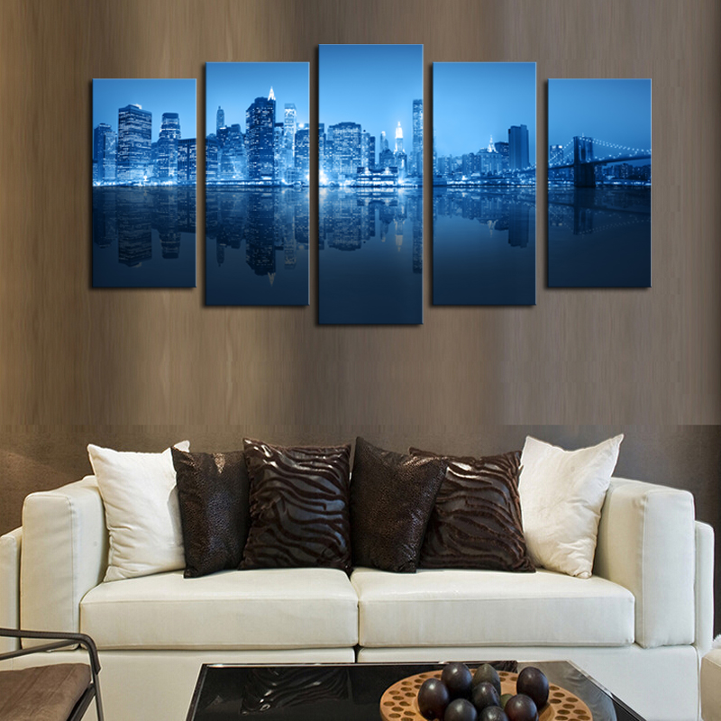 luxry unframed 5 panels green city picture hd canvas print painting artwork wall art canvas painting whole for home decor