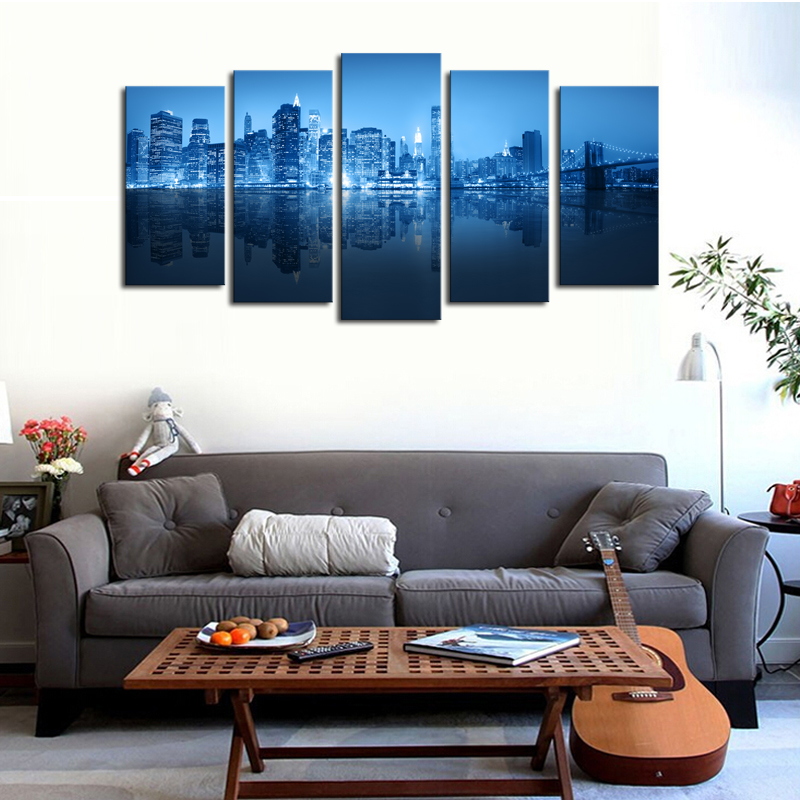 luxry unframed 5 panels green city picture hd canvas print painting artwork wall art canvas painting whole for home decor