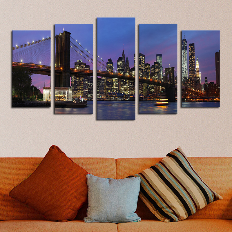 luxry unframed 5 panels modern city scenery picture canvas print painting artwork wall art canvas painting whole for home de