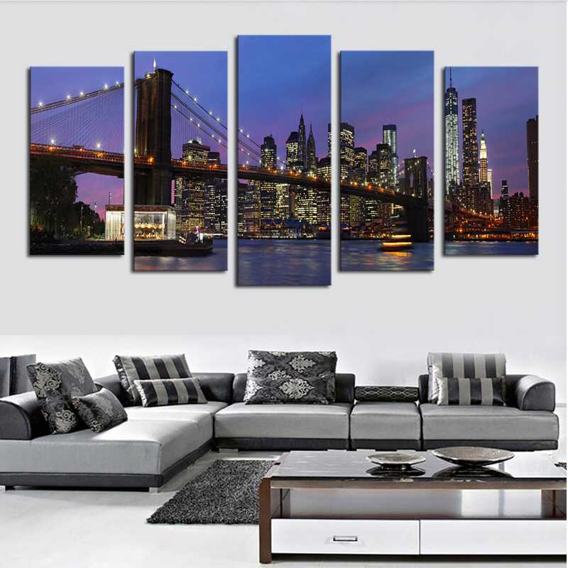 luxry unframed 5 panels modern city scenery picture canvas print painting artwork wall art canvas painting whole for home de