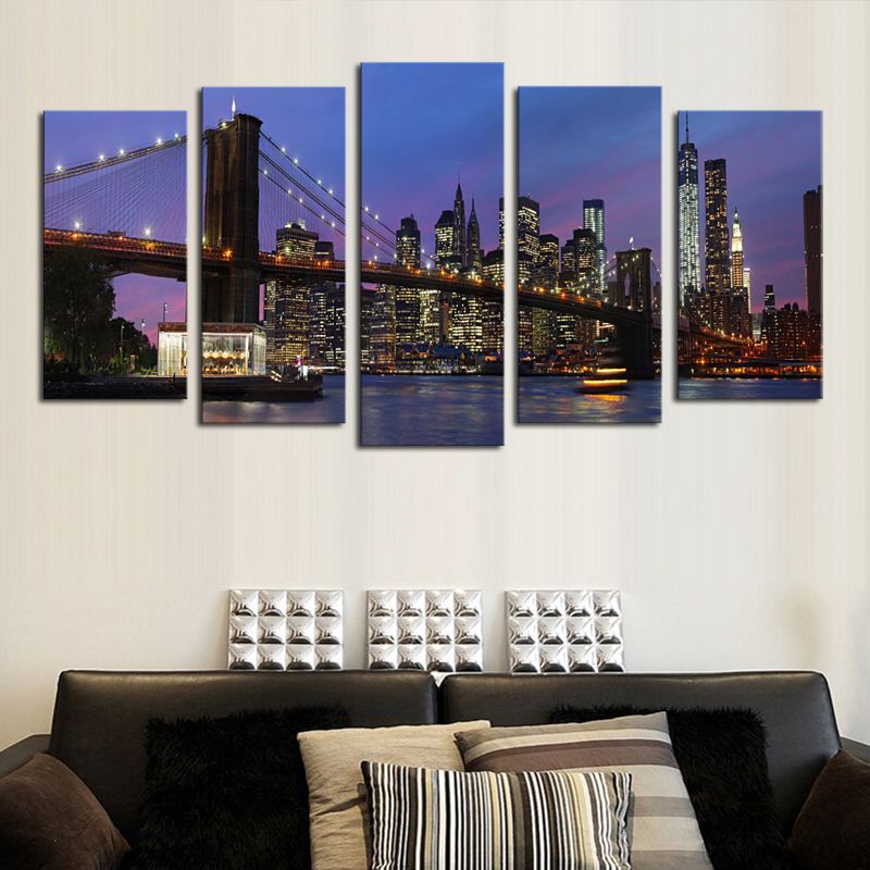 luxry unframed 5 panels modern city scenery picture canvas print painting artwork wall art canvas painting whole for home de