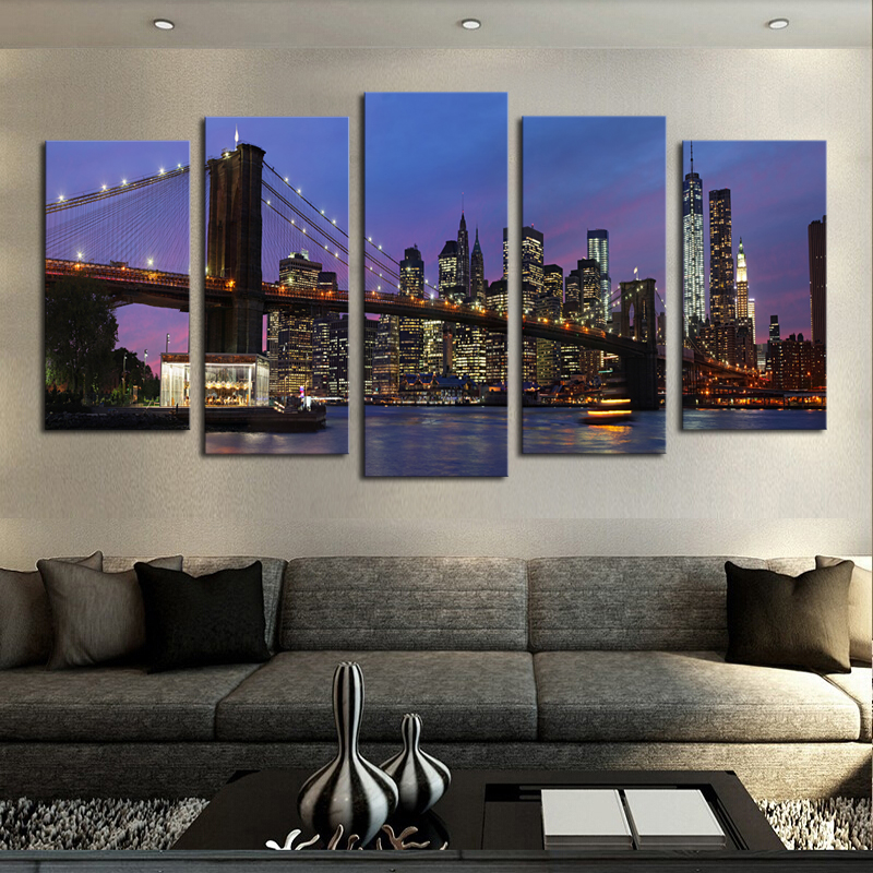 luxry unframed 5 panels modern city scenery picture canvas print painting artwork wall art canvas painting whole for home de