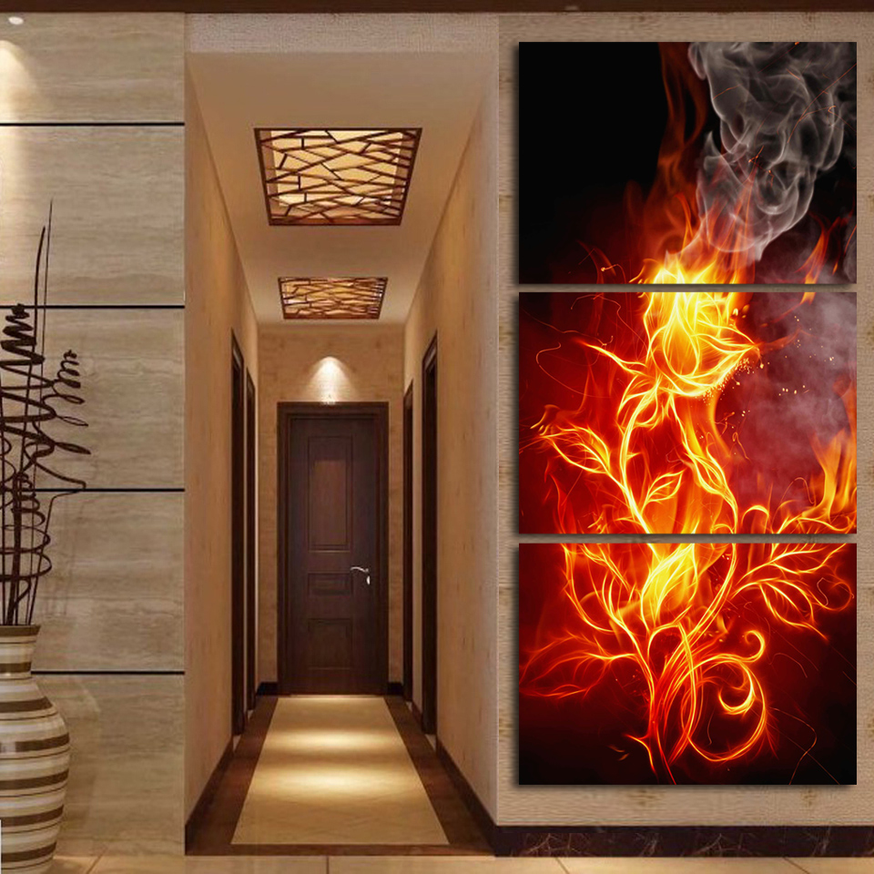 luxry unframed printed fire rose flower group painting children's room decor print poster picture canvas