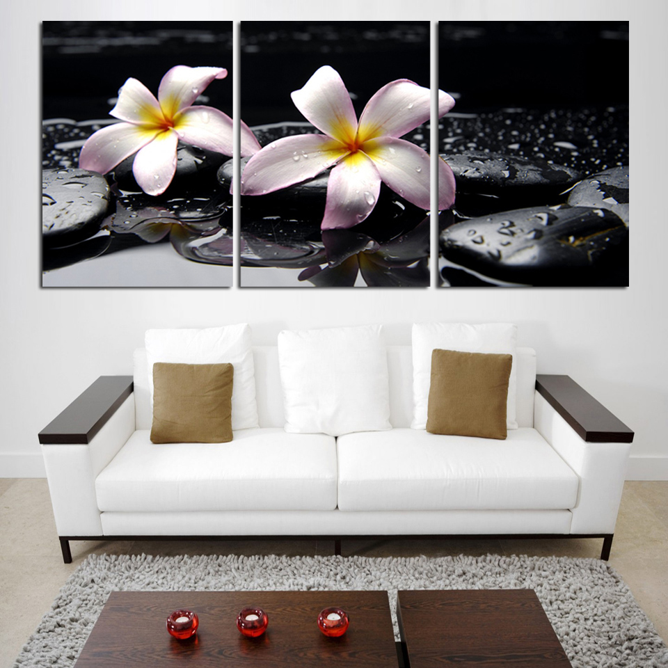 luxry whole 3pcs water white flower painting printed painting modern painting on canvas home decorative art picture no frame