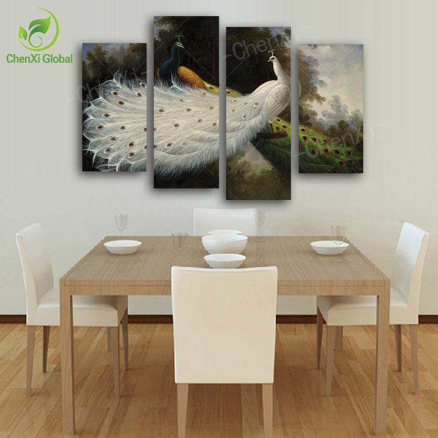 multi combination modern printed animal peacock oil canvas painting wall art peafowl maurya cuadros pictures unframed pf1070