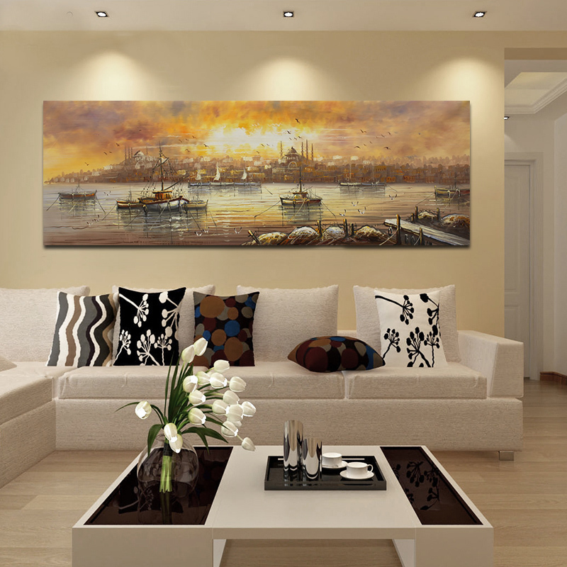 sunset boat and ocean hand painted oil painting on canvas painting canvas wall art picture