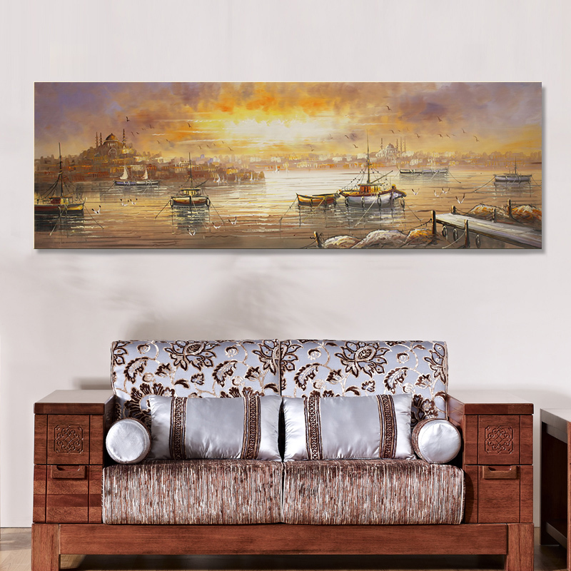 sunset boat and ocean hand painted oil painting on canvas painting canvas wall art picture