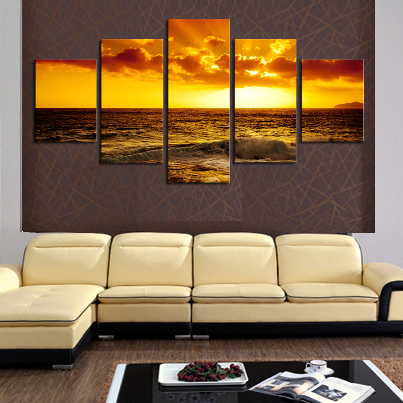 unframed 5 piece setting sun ocean seascape modern home wall decor canvas picture art hd print painting on canvas for home decor