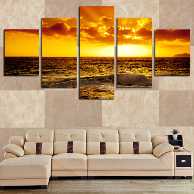 unframed 5 piece setting sun ocean seascape modern home wall decor canvas picture art hd print painting on canvas for home decor