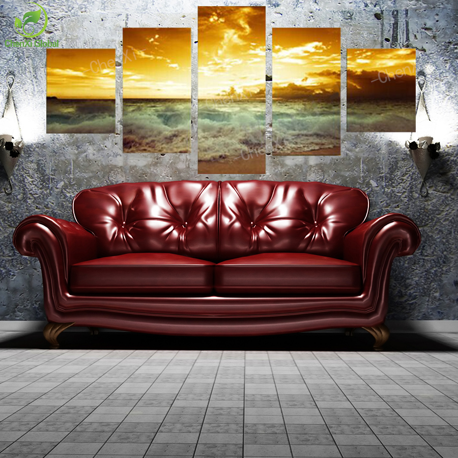 unframed 5 piece the yellow sea and setting sun modern home wall decor canvas picture art hd print painting on canvas artworks