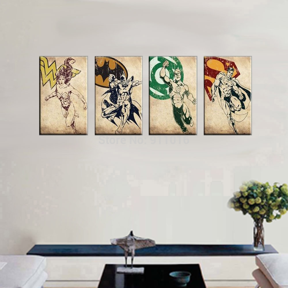 4pcs cartoon painting hand painted abstract wall paintings home decor modern oil painting on canvas pictures for living room