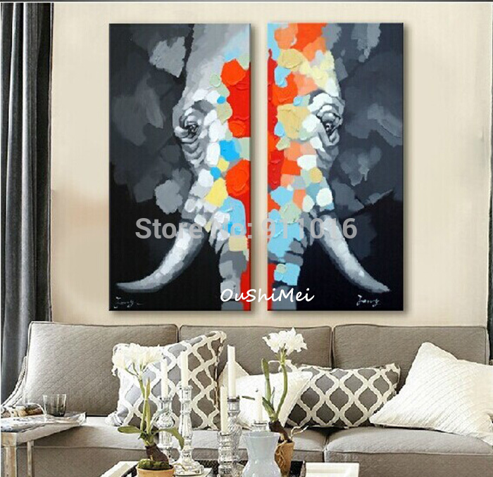 hand painted abstract animals oil painting on canvas wall art paintings for living room decor elephant group of paintings