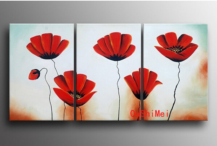 hand painted modern abstract picture red flowers oil painting on canvas wall art for living room decor as unique gift craft