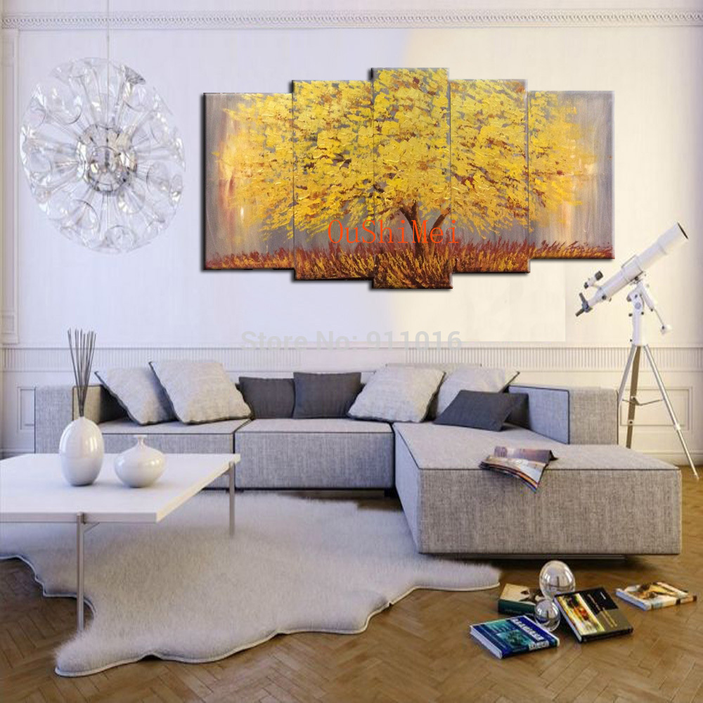 hand painted modern oil painting landscape pictures on canvas hang painting for living room decor canvas group tree view craft