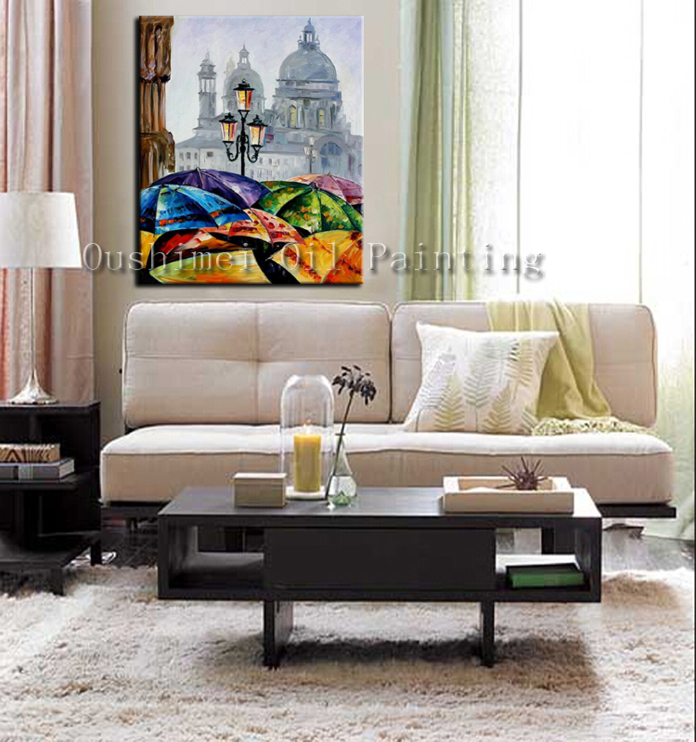 hand painted modern picture on canvas wall art paris street painting hang paintings knife landscape oil painting rainy day view